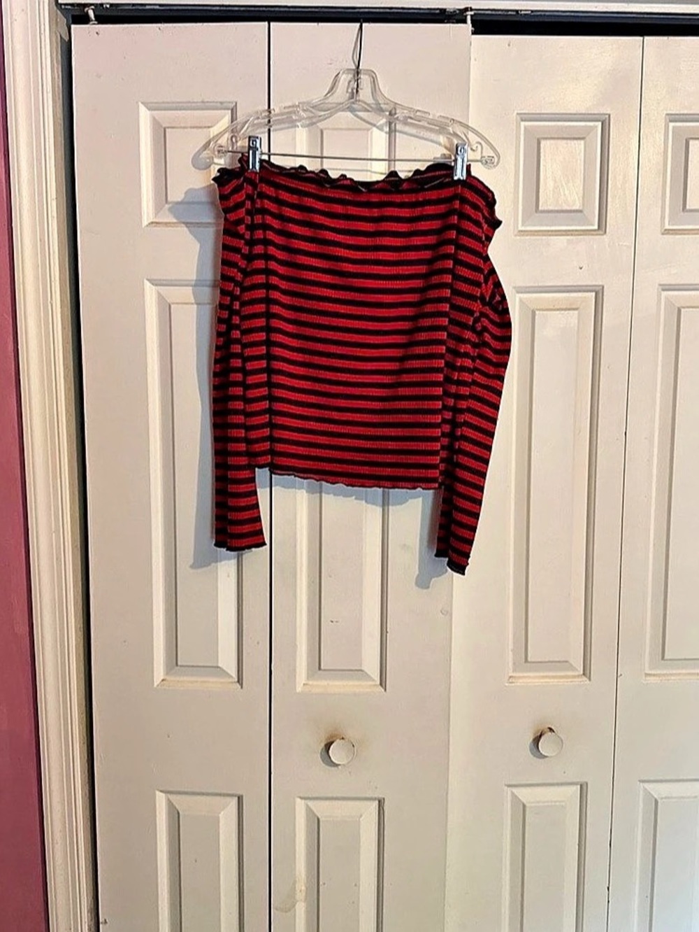 SHEIN Striped Long Sleeve Top in Red & Black Size 4XL Like New